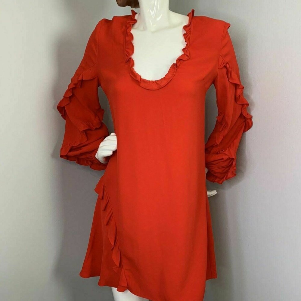 Alexis Dress Small Ruffle Shift Mini Red - Picture 3 of 7